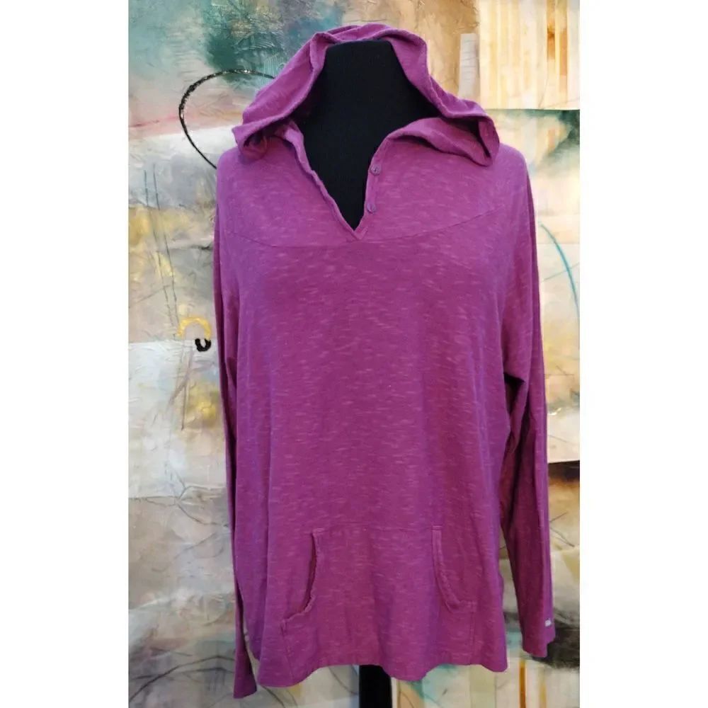Columbia Size XL Womens Athletic Cotton Henley Pullover Hoodie Top